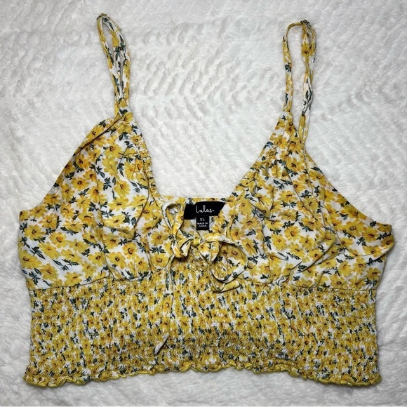 Lulus Tops - Lulus Yellow Floral Smocked Crop Top – Women’s XL